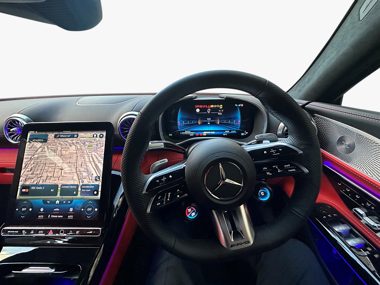 The Mercedes Benz SL43 AMG steering wheel