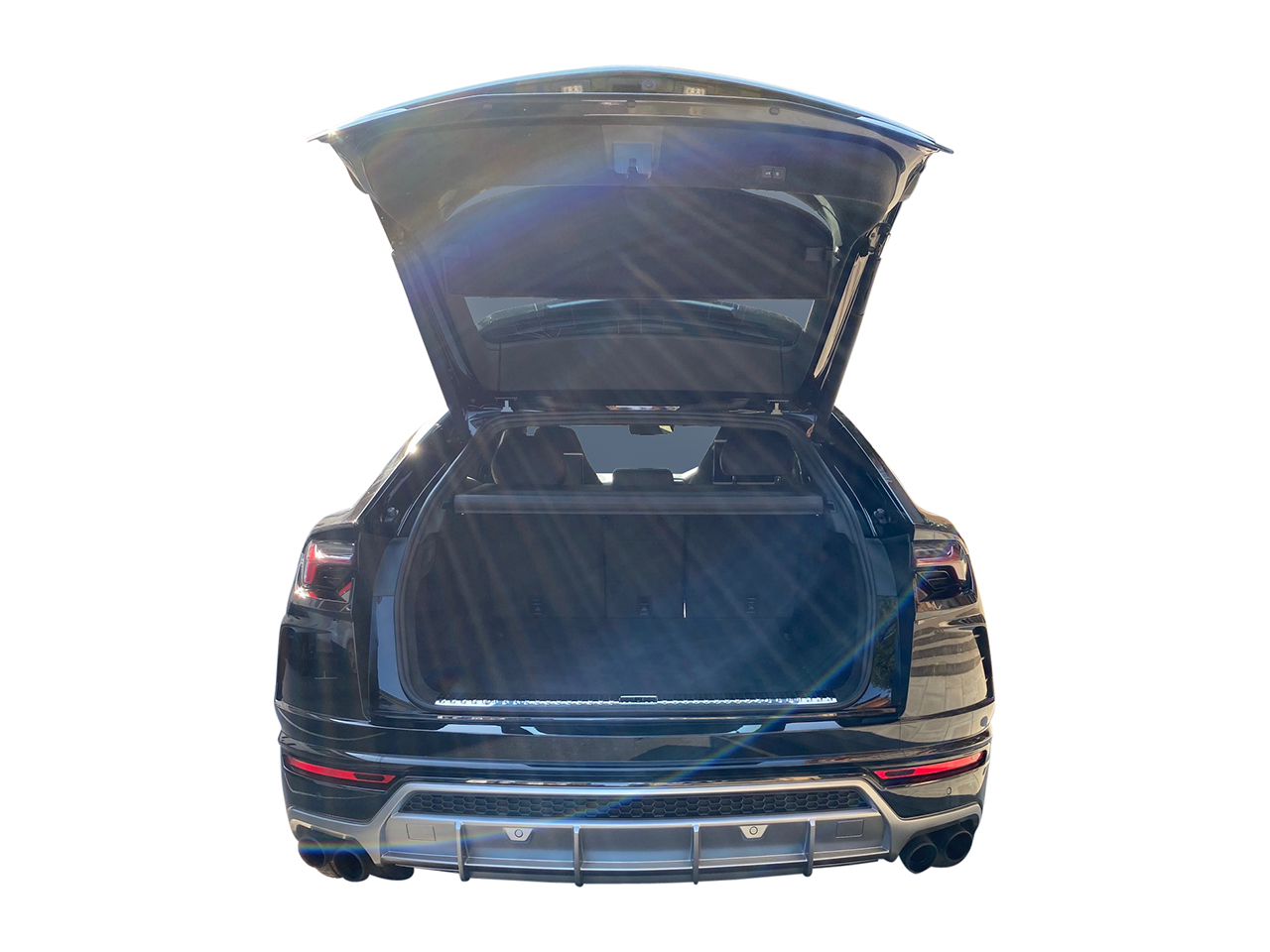 lamborghini urus back view opened trunk